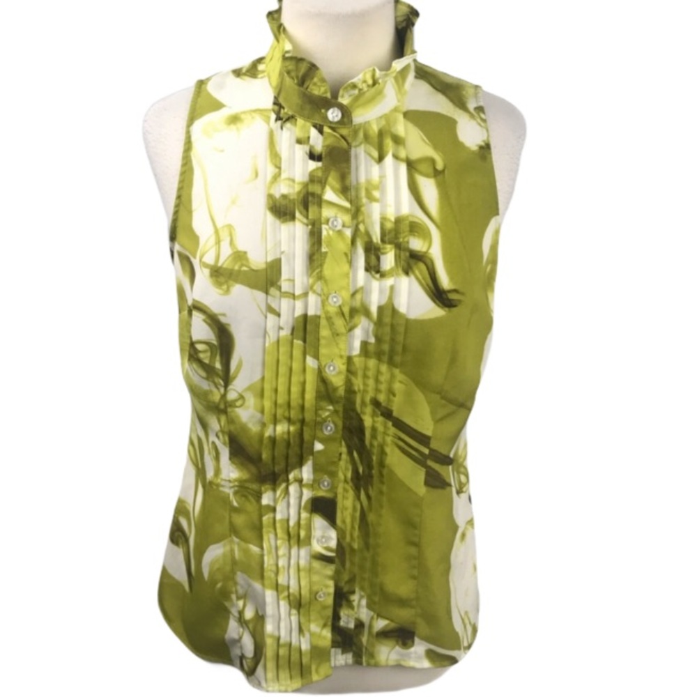 The limited blouse top ruffles Pleats medium green